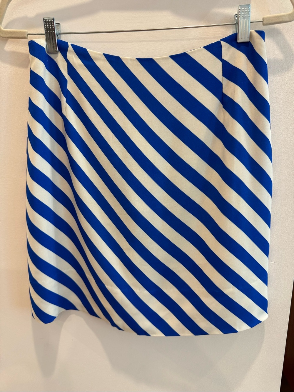 Dries Van Noten Blue and White Diagonal Stripe Mini Skirt
